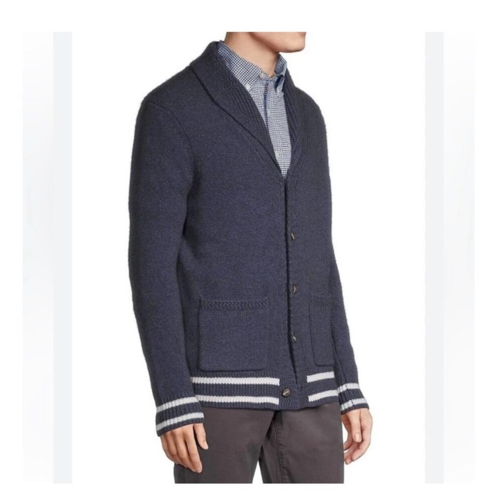 Vineyard Vines Merino Wool Shawl Cardigan Nautical Navy White Knot Mens Medium